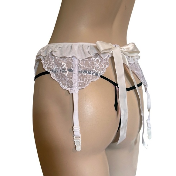 Lemar Moda Intima Ruffled Lace Garter Belt Bridal White Boning Back Ribbon Bow - Picture 9 of 15